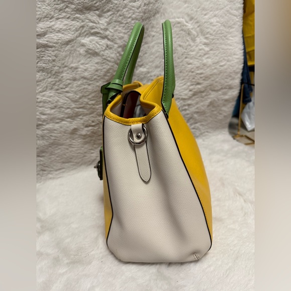 Vintage Coach Small Margot Carryall Yellow Leather Tote with Green Handles - Picture 7 of 16